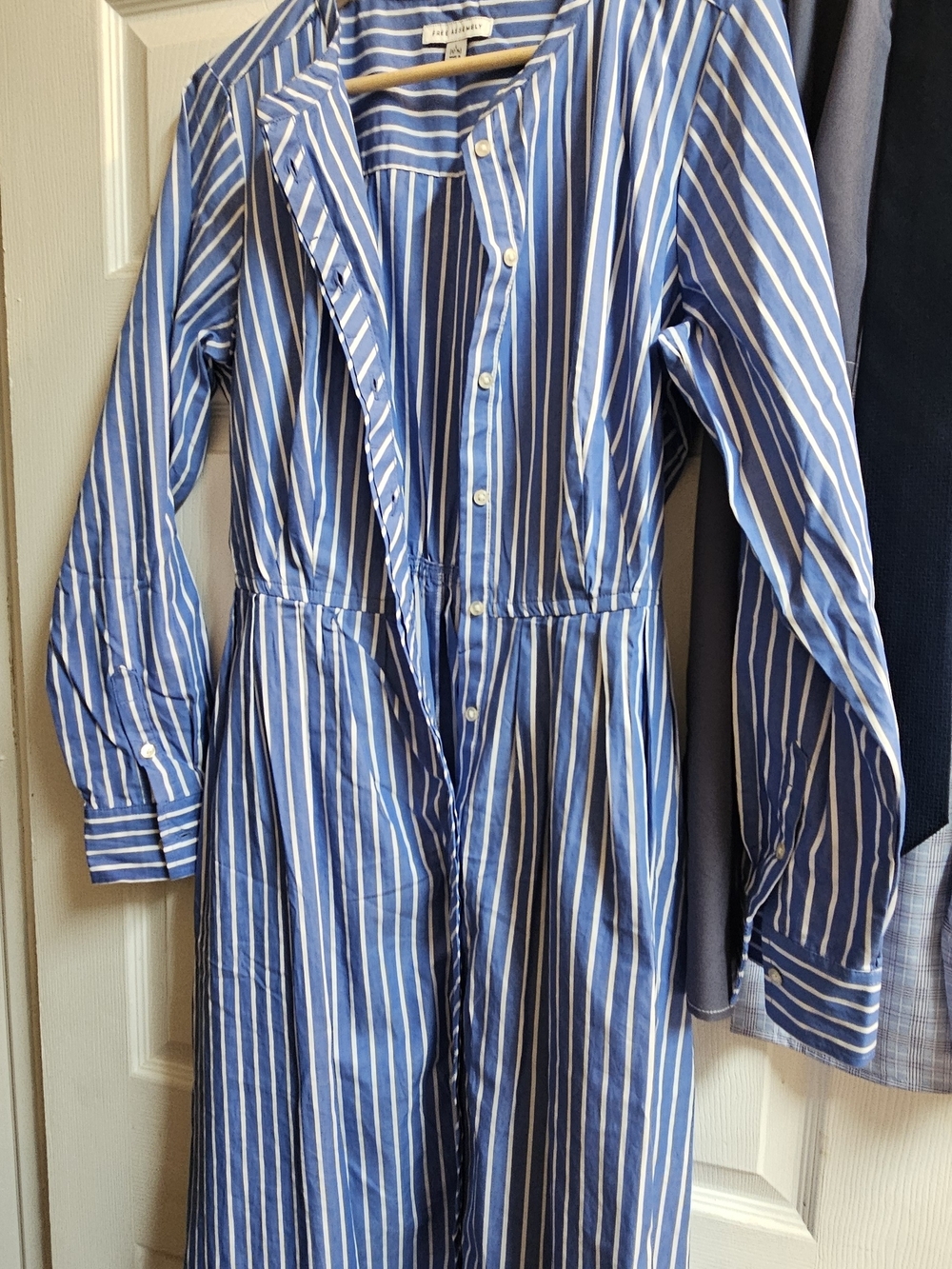 Blue & White Striped Midi Shirt Dress